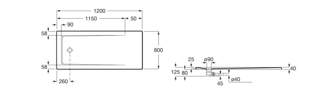 Прямоугольный акриловый ультра-плоский поддон для душа Roca Terran-N ARCH-00071801 - Вид №11