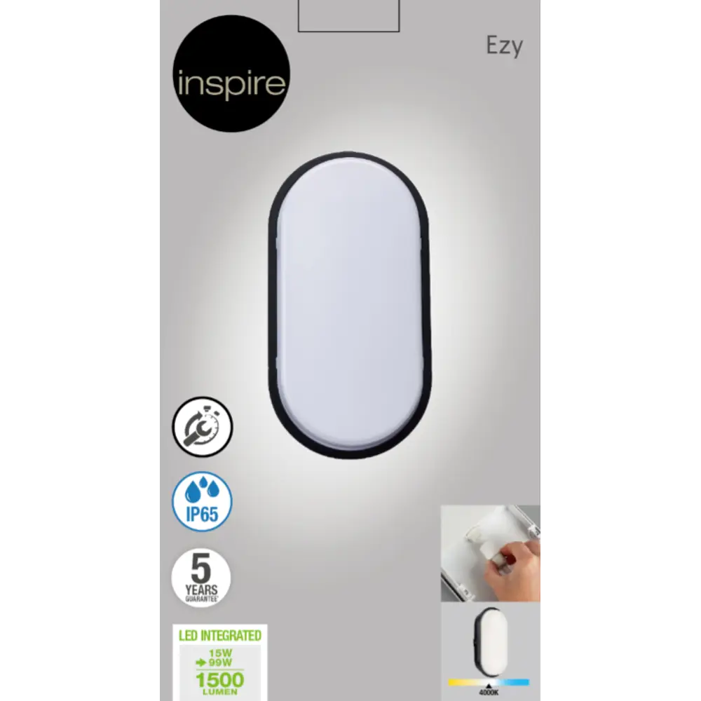 Светильник ЖКХ светодиодный Ezy 15 Вт IP65, накладной, овал, цвет чёрный INSPIRE STLM-2160001 - Вид №2