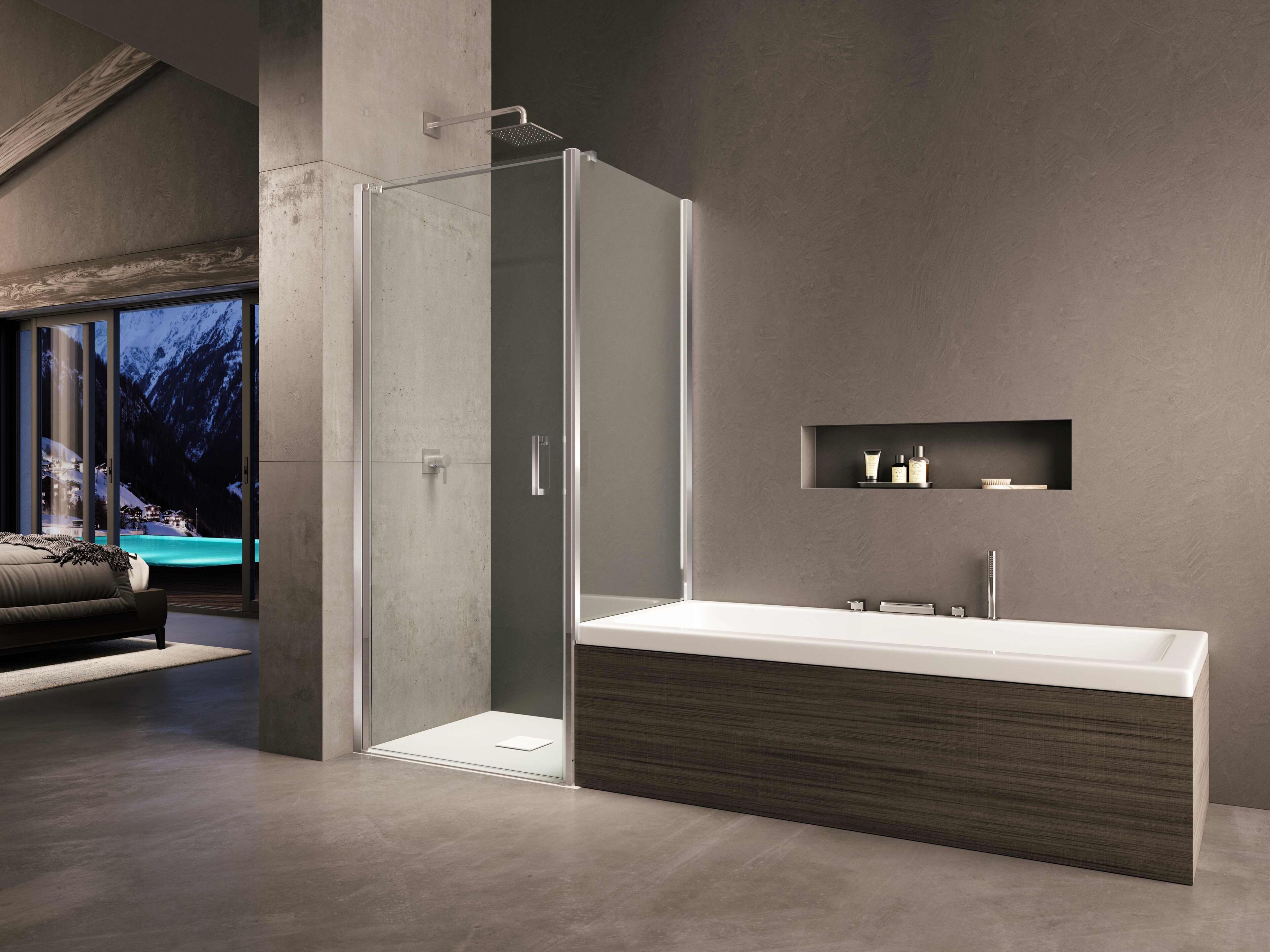 Стеклянная угловая душевая кабина с распашной дверью Provex Industrie ARCH-00099130 - Вид №1