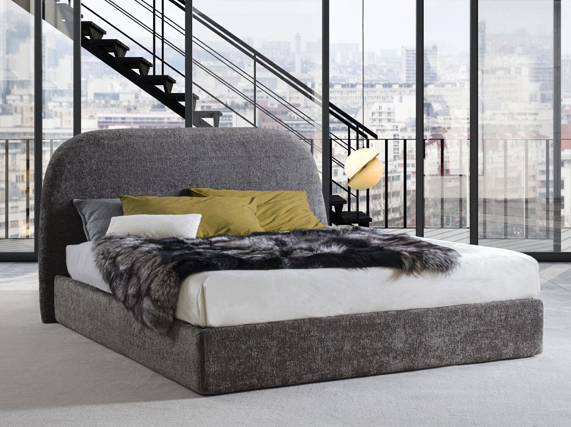 Съемная двуспальная кровать из ткани с мягким изголовьем GRUPPO FOX ночь Фокса ARCH-00086978