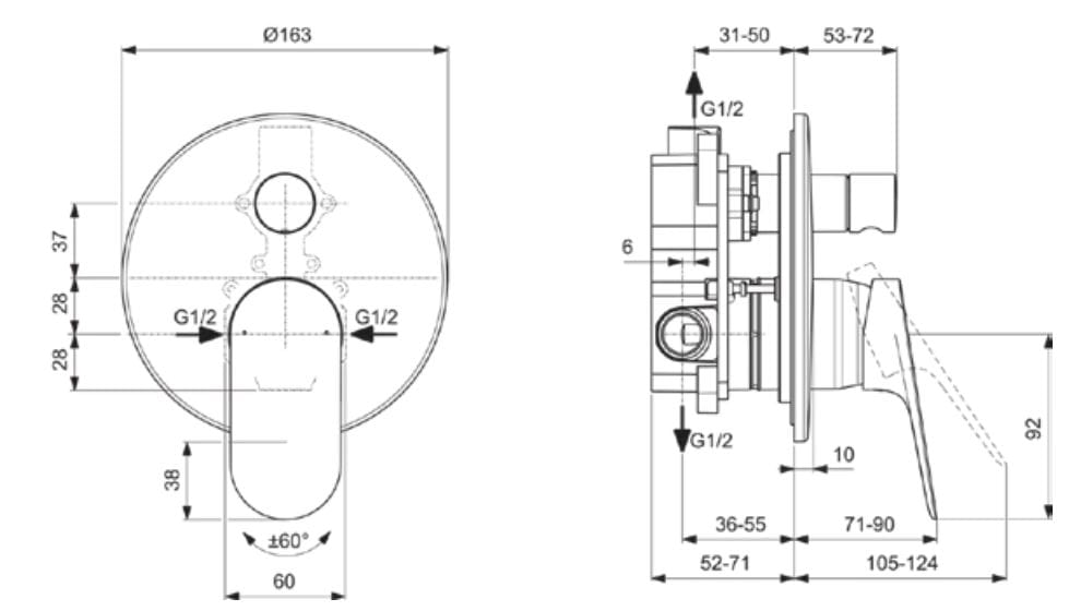 Однорычажный смеситель для душа с переключателем Ideal Standard Ceralife O ARCH-00018309 - Вид №1