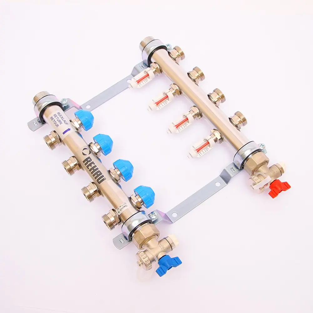 Коллекторная группа с расходомерами Rehau HKV-D 1"x3/4" 4 выхода нержавеющая сталь STLM-2182534 - Вид №1