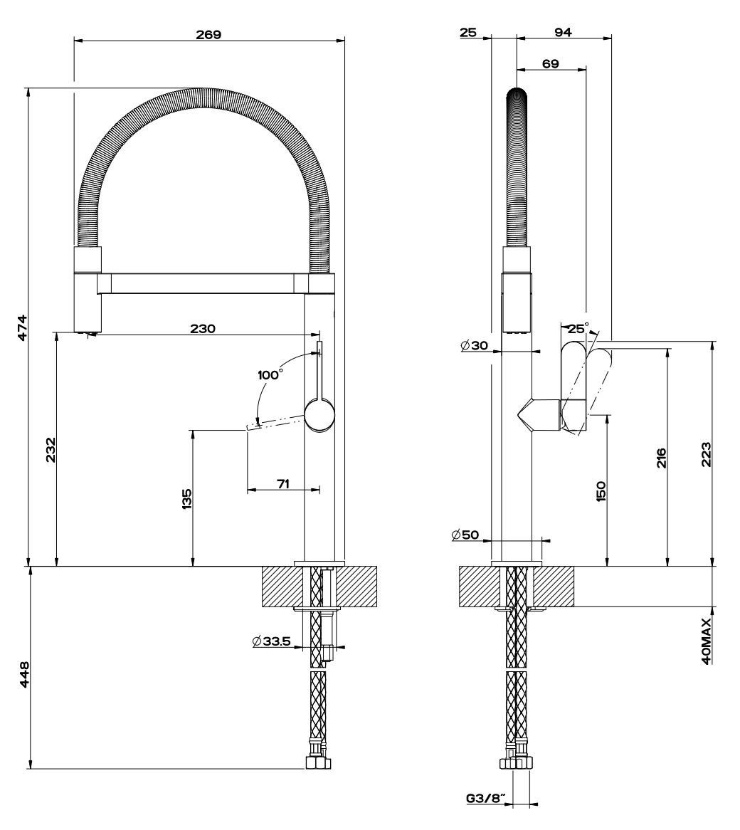 Смеситель для кухни с одной ручкой из латуни с ручным душем Gessi HELIUM HT ARCH-00018560 - Вид №1