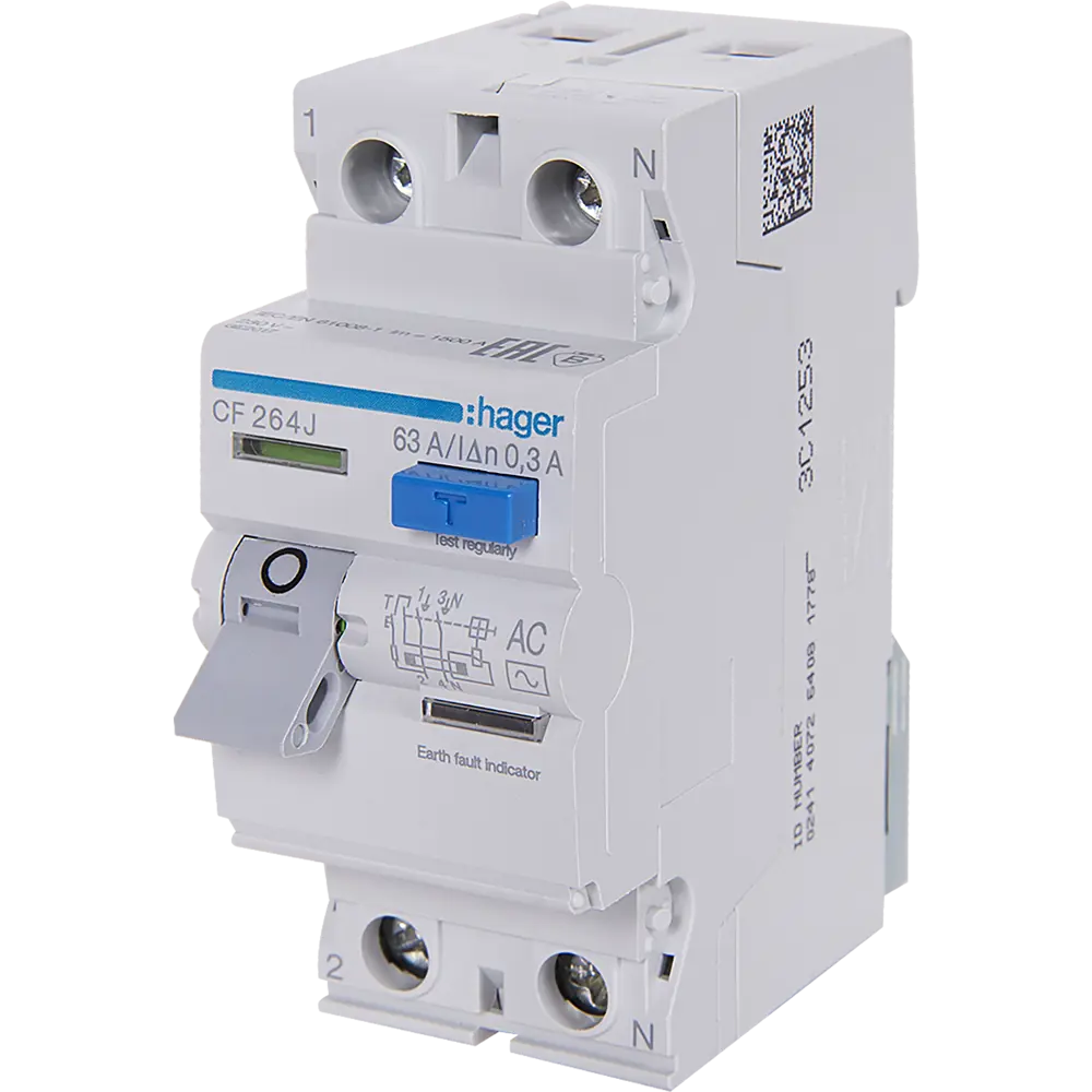 УЗО Hager CF264J 1P N 63 A 300 мА 6 кА AC STLM-2212500