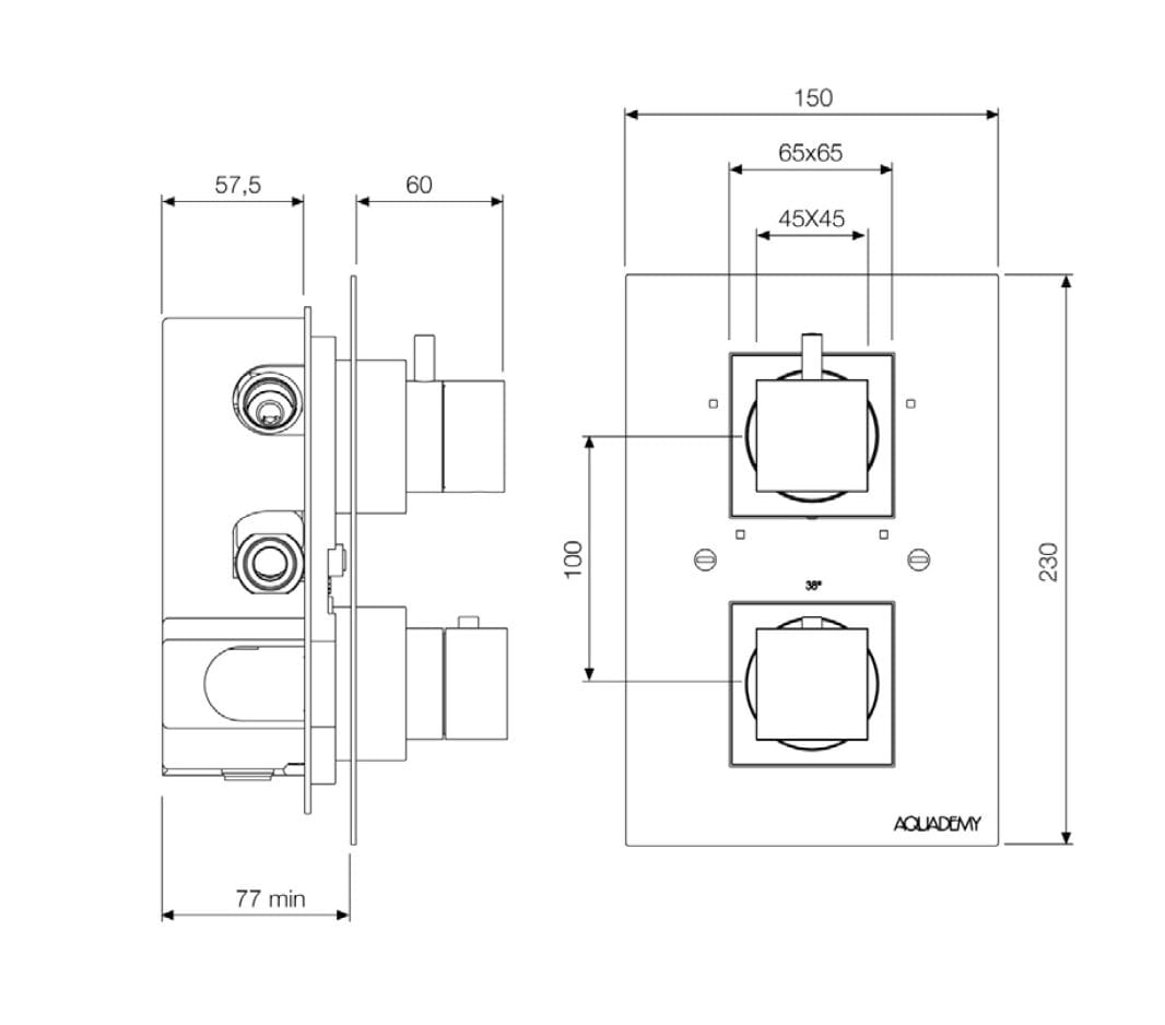 Термостатический смеситель для душа с 2 отверстиями Aquademy Quadro ARCH-00114045 - Вид №2
