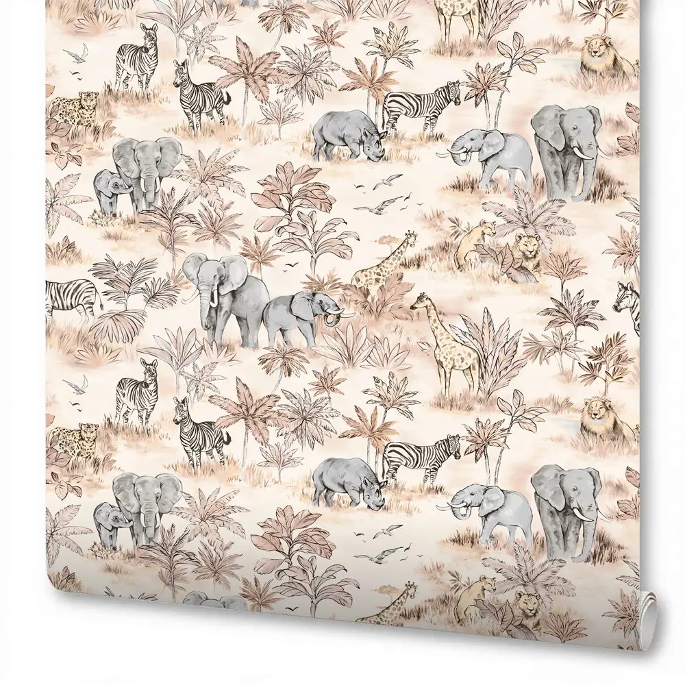 WALLSECRET Safari - флизелиновые обои бежевые с африканским стилем 89372705 STLM-0830035