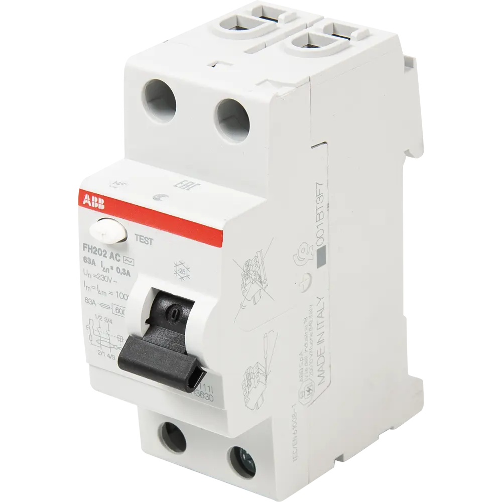 УЗО ABB FH202 1P N 63 A 300 мА 6 кА AC 2CSF202003R3630 12486634 STLM-2060265 