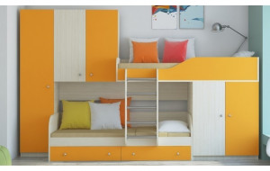 70417 Двухъярусная кровать Лео, дуб молочный / оранжевый РВ-мебель
