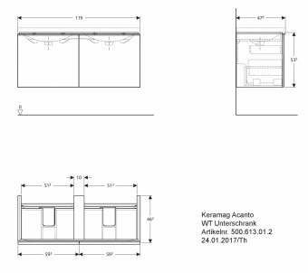 Тумба под раковину 119 см Keramag Acanto 500.613.JK.2 Santreyd  - Вид №1