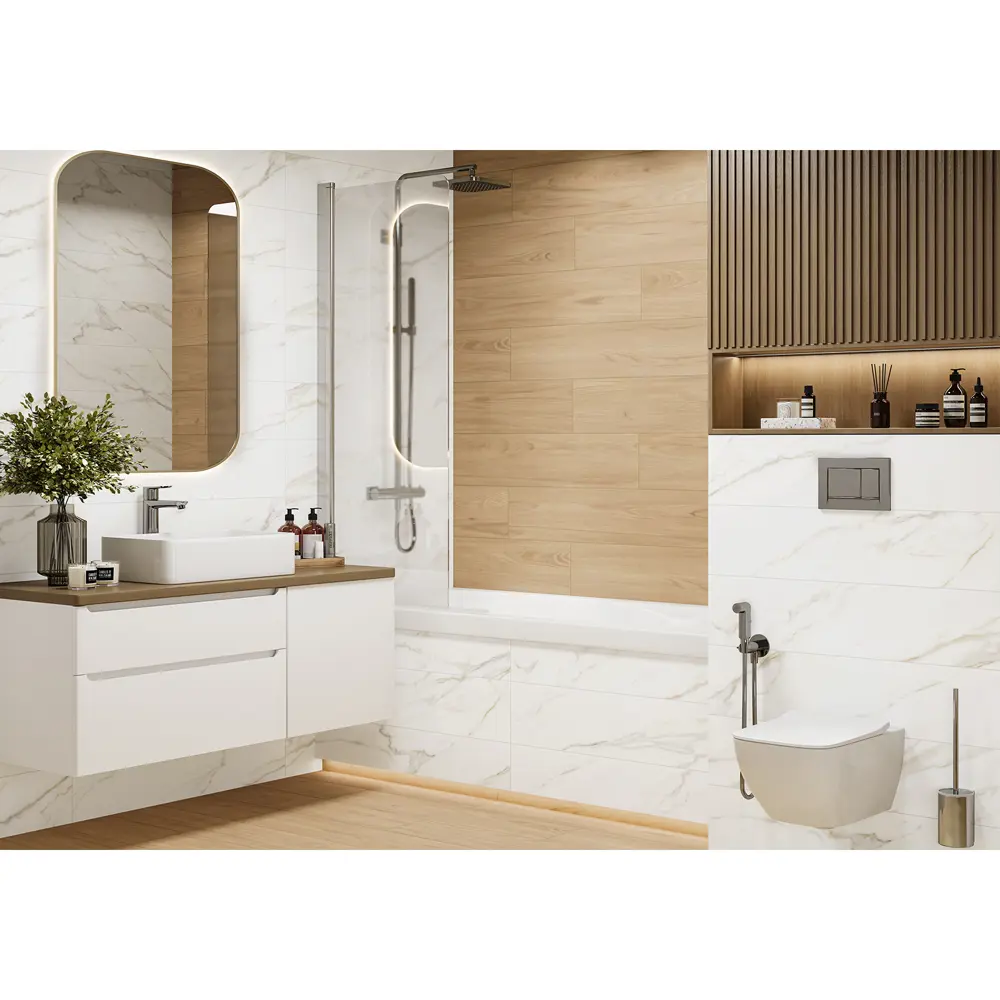 Глазурованный керамогранит Alma Ceramica Calacatta Incanto 04 20x90 см 1.62 м² матовый цвет белый STLM-2166317 - Вид №2