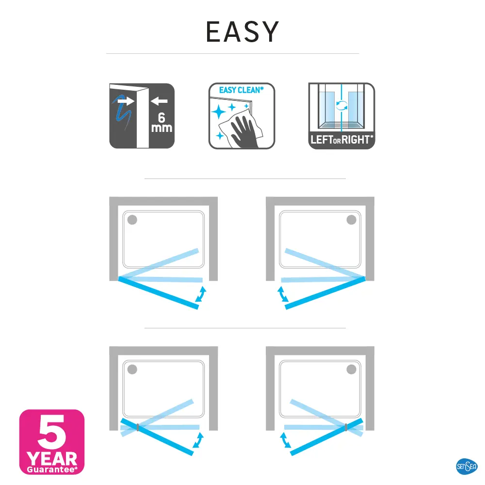 Стекло для распашной душевой двери Sensea Easy 90 см прозрачное, цвет профиля на выбор STLM-2206123 - Вид №34