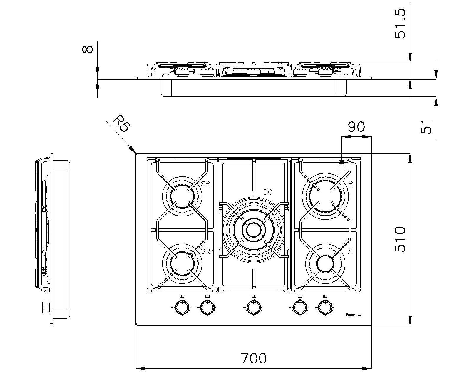 Газовая плита из закаленного стекла Foster Power Glass ARCH-00085051 - Вид №2
