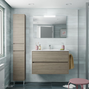 85078 SALGAR Комплект мебели для ванной NOJA 1000 ETERNITY OAK + Раковина + Зеркало + Свет Робл Вечность