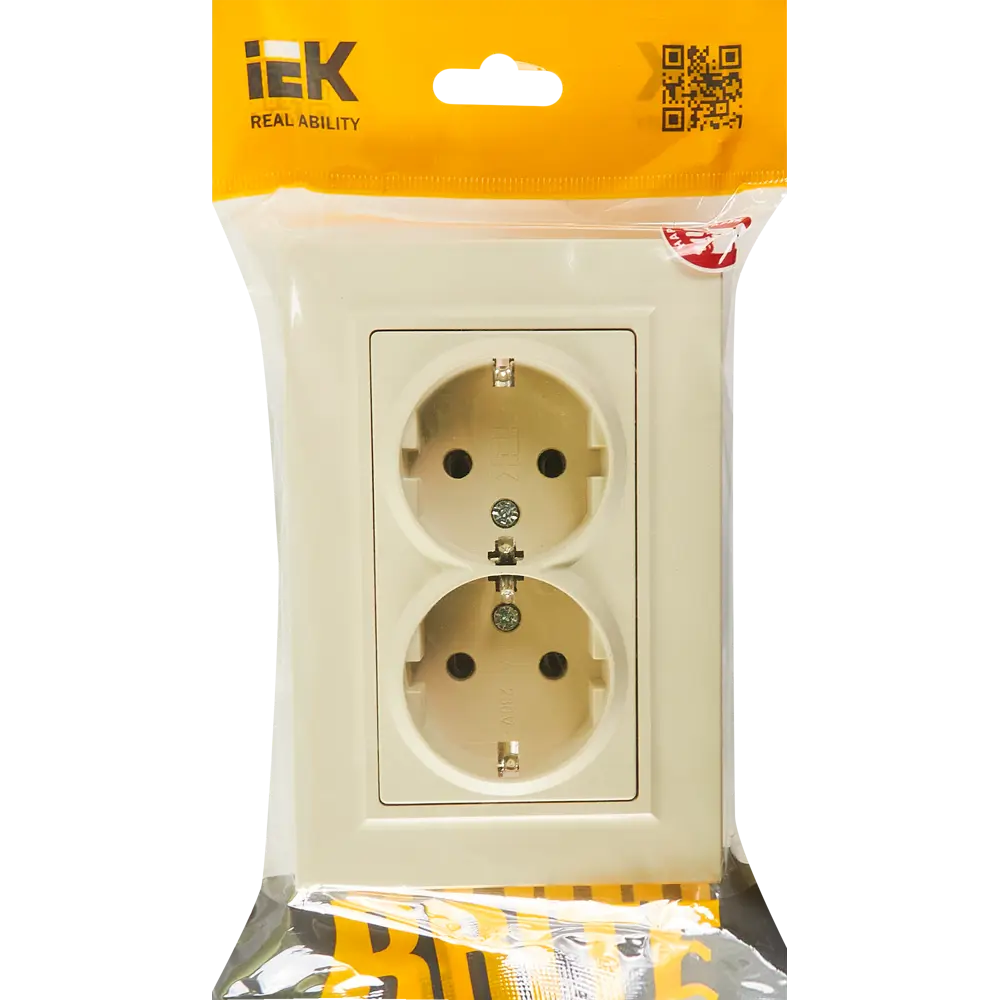 IEK Brite: Двойная розетка с заземлением в бежевом исполнении 87761502 STLM-1103832 - Вид №4