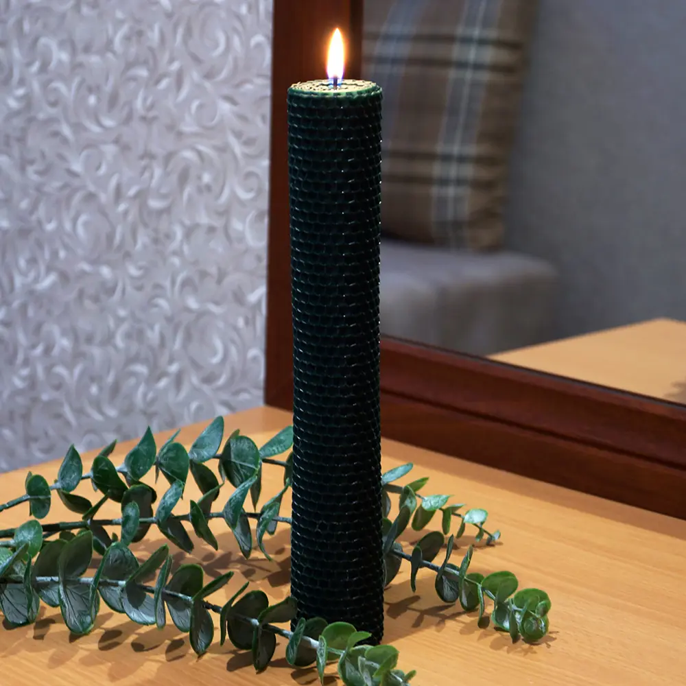 Свеча вощинная цилиндр зеленый мох 4x26 см EVIS STLM-2020321 - Вид №3
