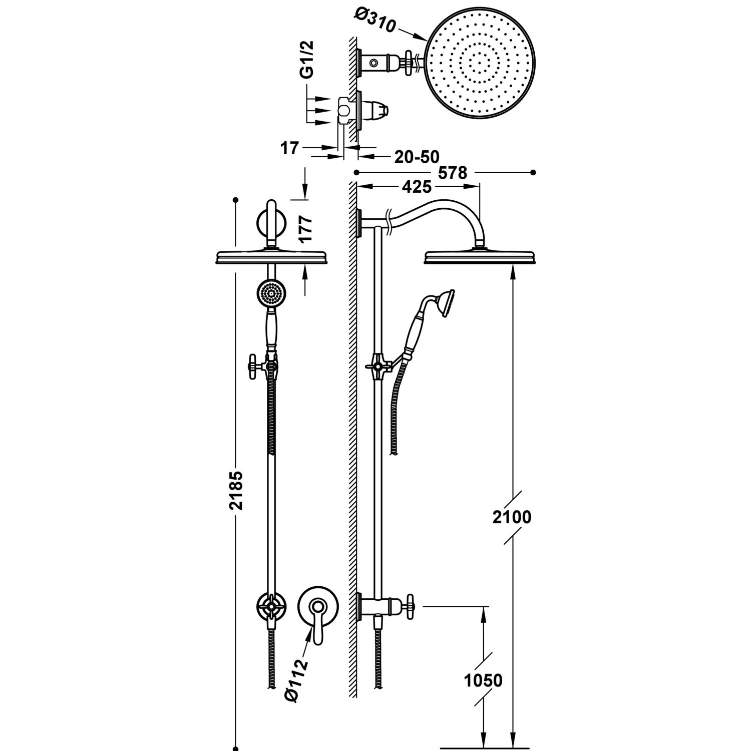 Комплект 2-ходового скрытого смесителя для душа TRES CLASIC с одной ручкой-24217703 TRES  - Вид №1