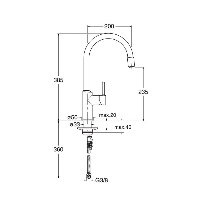 Смеситель для кухни на одно отверстие с поворотным изливом CRISTINA Rubinetterie кухня-современная коллекция ARCH-00087149 - Вид №2