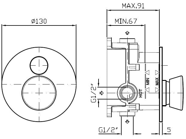 Смеситель для душа / смеситель для ванны из нержавеющей стали Zucchetti Sablier ARCH-00091355 - Вид №2