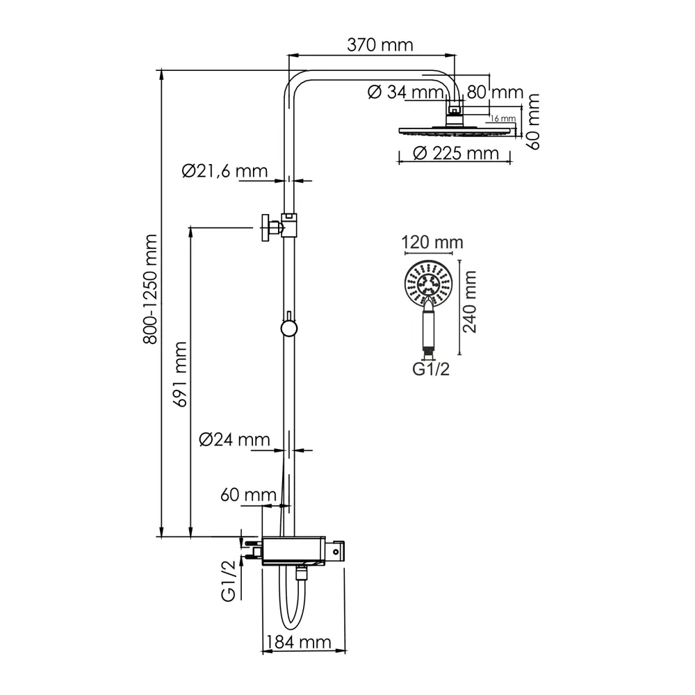 Душевая стойка Wasserkraft 2222500005103 A113.067.058.CH Thermo 3 режимная цвет белый/хром