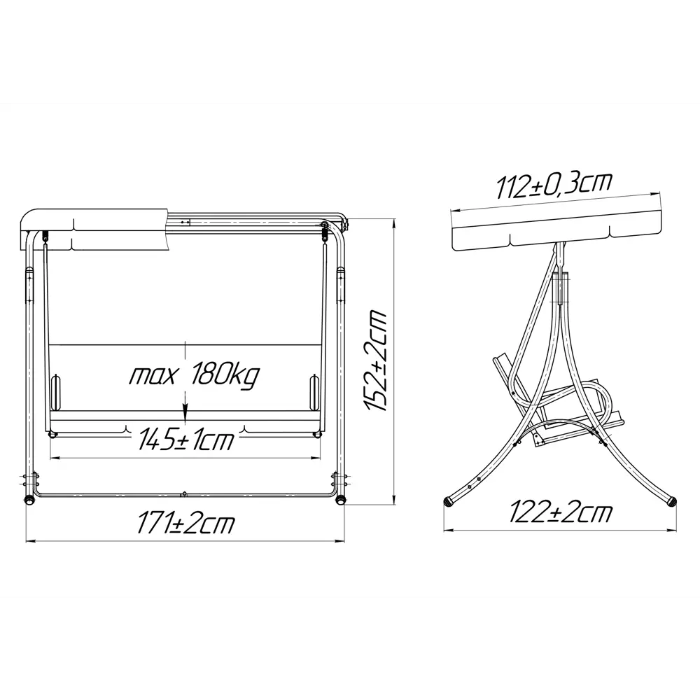 Качели садовые Мартинелла 2-х местные (до 180 кг) бордовый/серый Santreyd STLM-2155249 - Вид №3