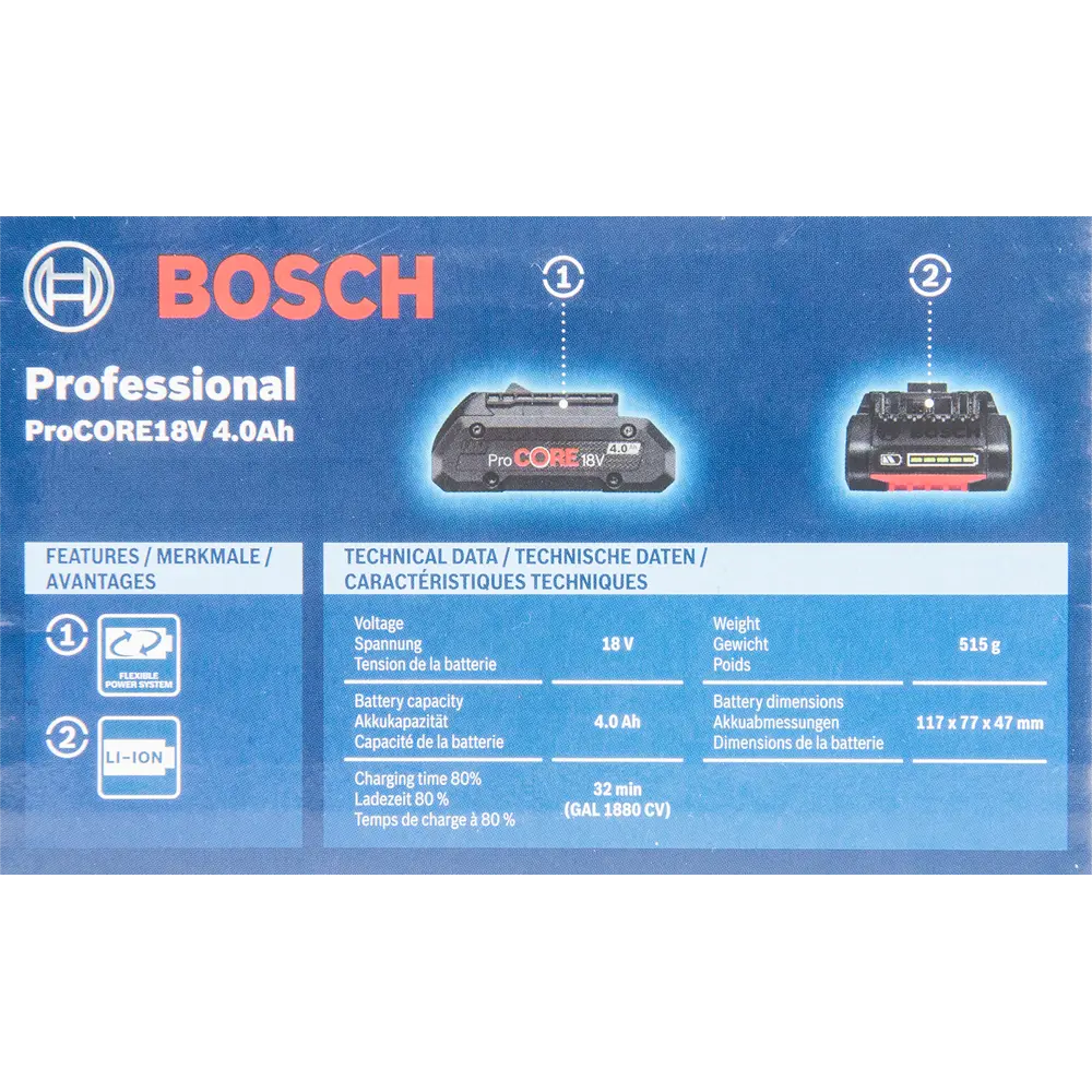 Аккумулятор Bosch Procore18V, 1600A016GB, 18 В Li-ion, 4 Ач BOSCH PROFESSIONAL STLM-2135203 - Вид №4
