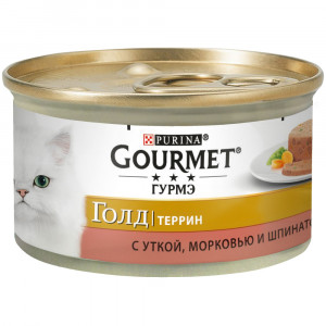 ПР0018396 Корм для кошек Голд Террин (кусочки в паштете) с уткой, морковью и шпинатом по-французски, банка 85 г Gourmet