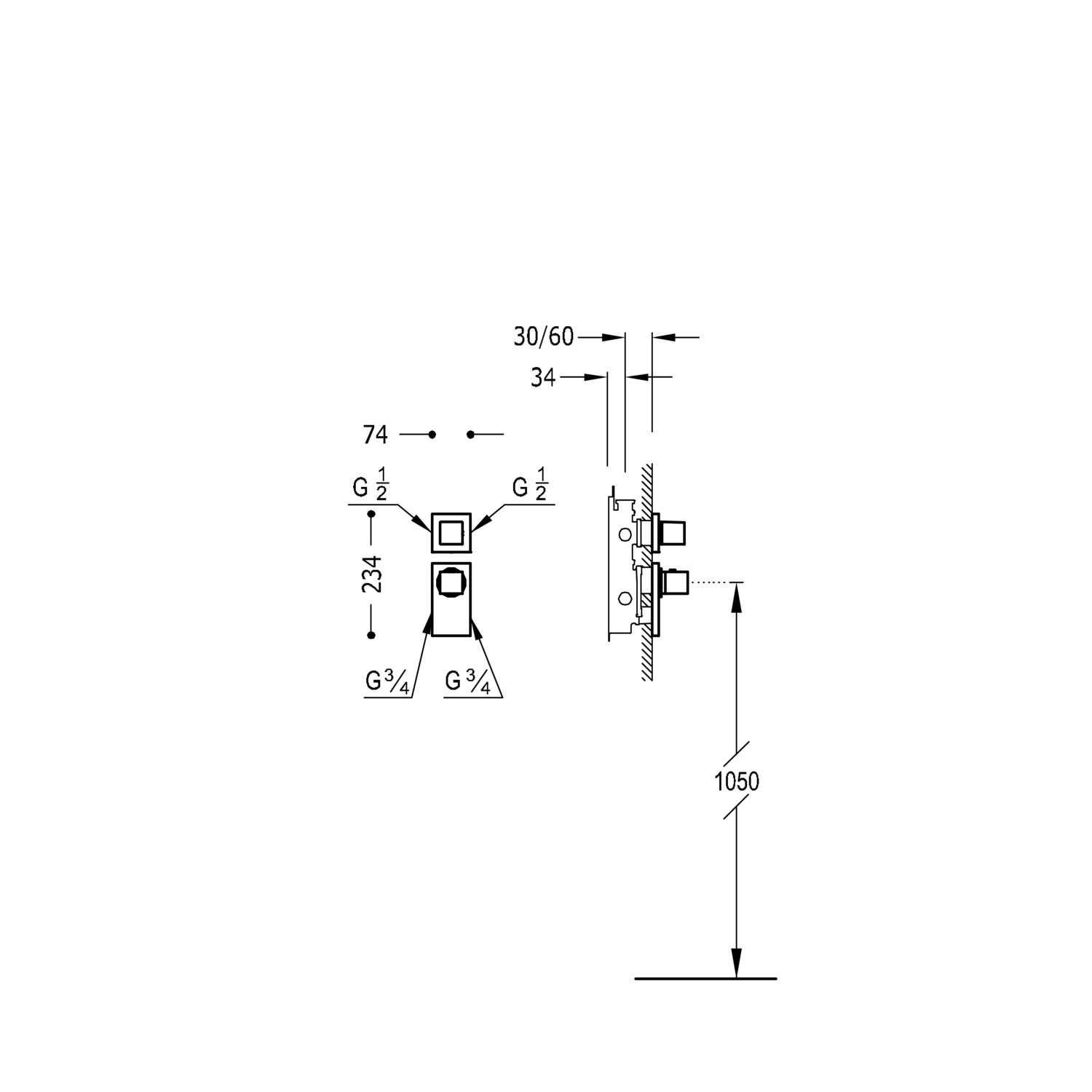BLOCK SYSTEM Grifo termostático empotrado de 2 vías Block System-20625299NM TRES Thermostatic - Вид №1