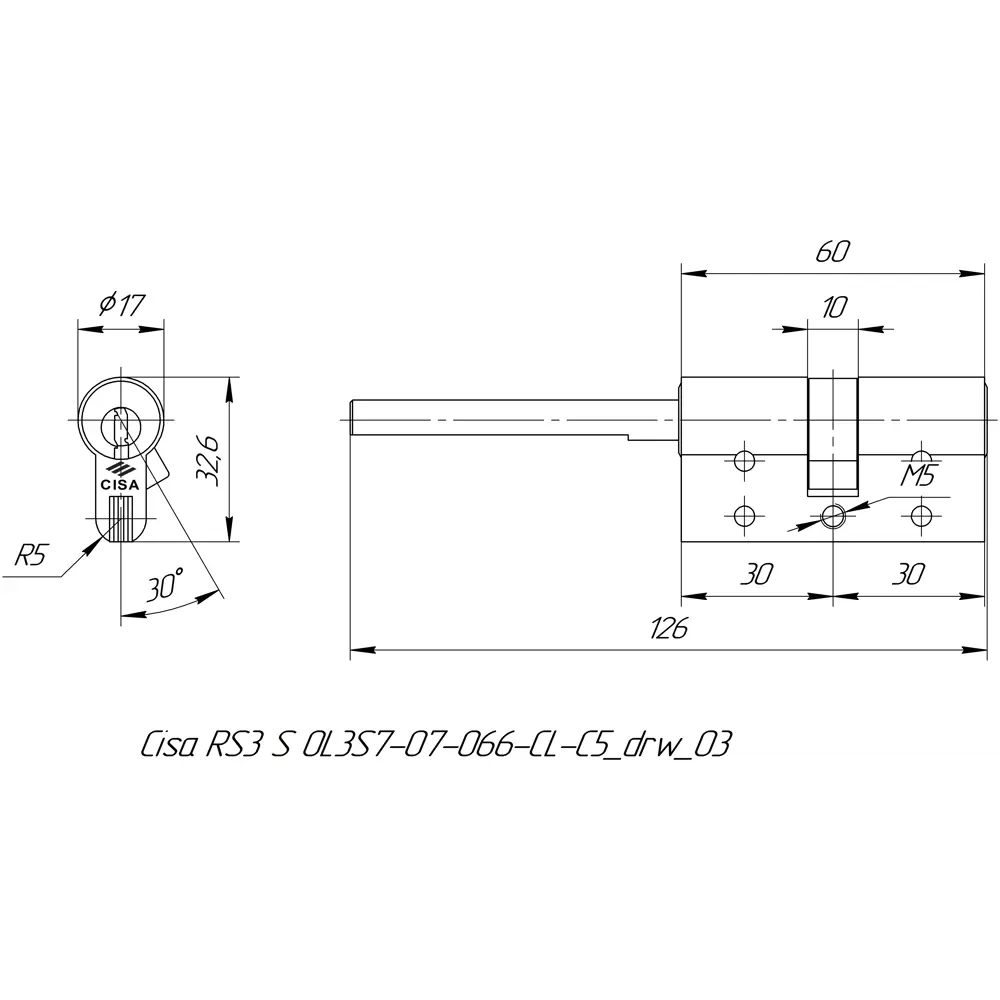 Цилиндр Cisa RS3 ОL3S7-07.66, 25x10x25 мм, ключ/шток, цвет латунь, без вертушки STLM-2132966 - Вид №4
