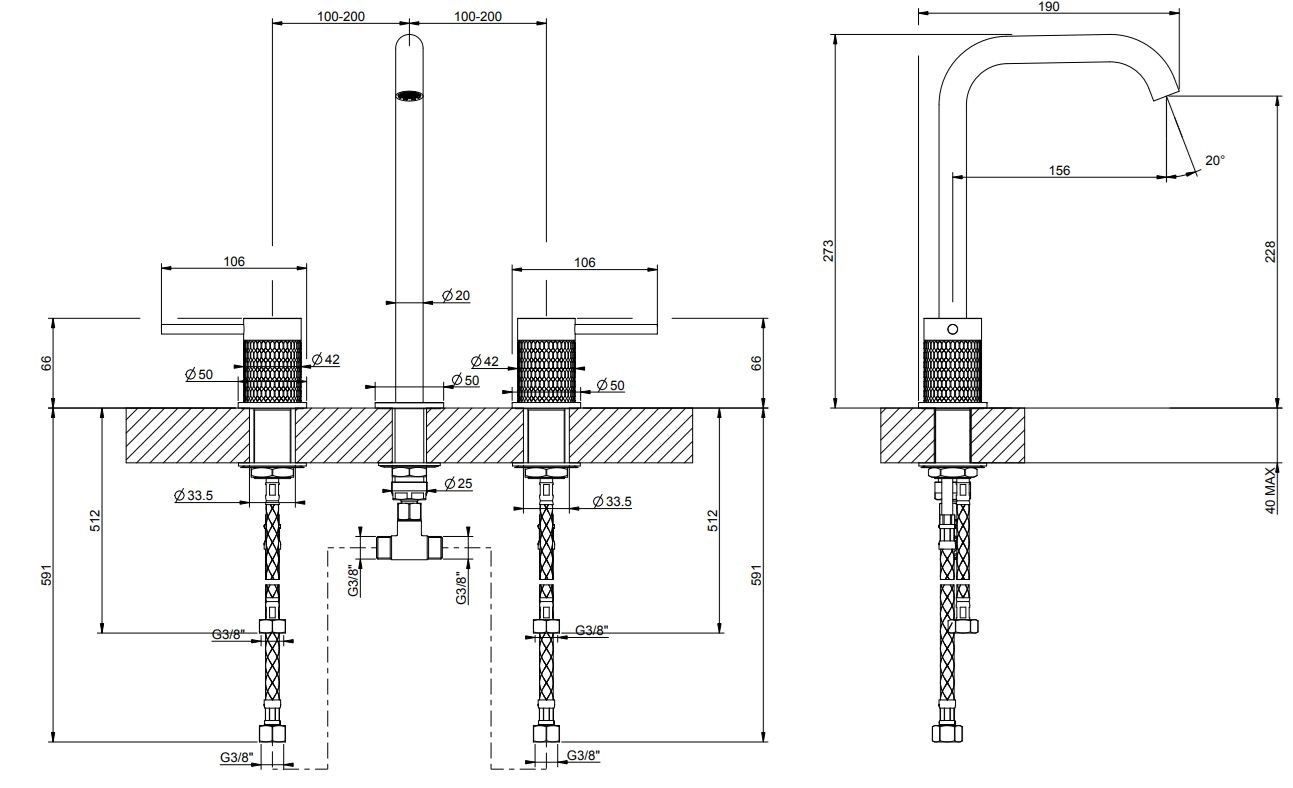 Смеситель для раковины с 3 отверстиями из нержавеющей стали Gessi Messi316 ARCH-00076826 - Вид №3