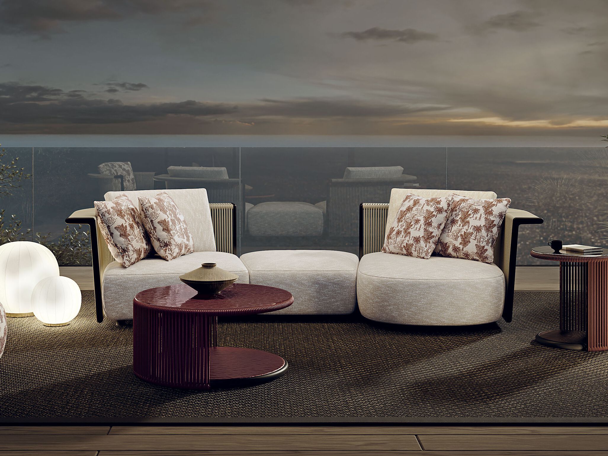 3-местный тканевый модульный садовый диван Longhi курорт ARCH-00015256