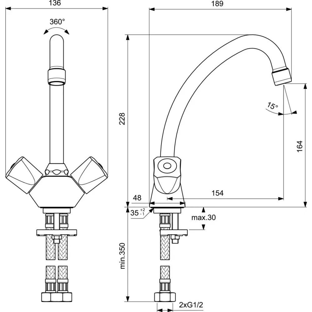 Смеситель для раковины Vidima Element BA311AA двухвентильный цвет хром STLM-2011127 - Вид №3