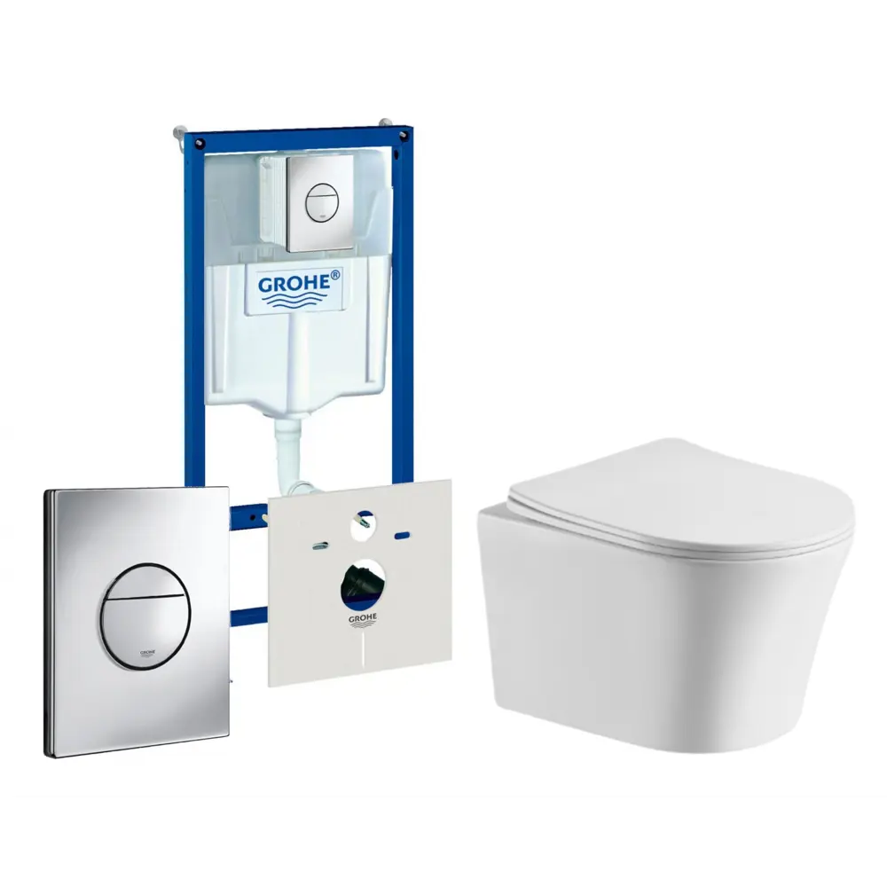 Комплект 3 в 1 инсталляция Grohe Rapid SL с подвесным унитазом Cerutti Spa Adige Aria CT7837 кнопка хром 2