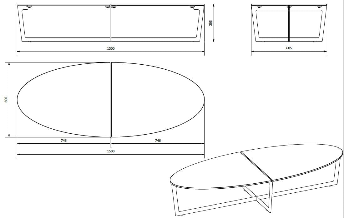 Стальной низкий овальный журнальный столик с столешницей SuperMarmo Bontempi Casa CROSS ARCH-00150719 - Вид №2