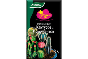 16255918 Питательный грунт для кактусов и суккулентов Цветочный рай 3 л 431076 Буйские Удобрения