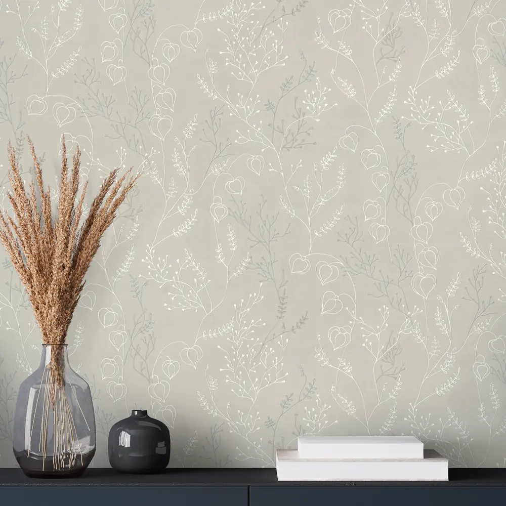 EURO DECOR Обои Physalis бежевые с растительным орнаментом 89426578 STLM-1577455 - Вид №3