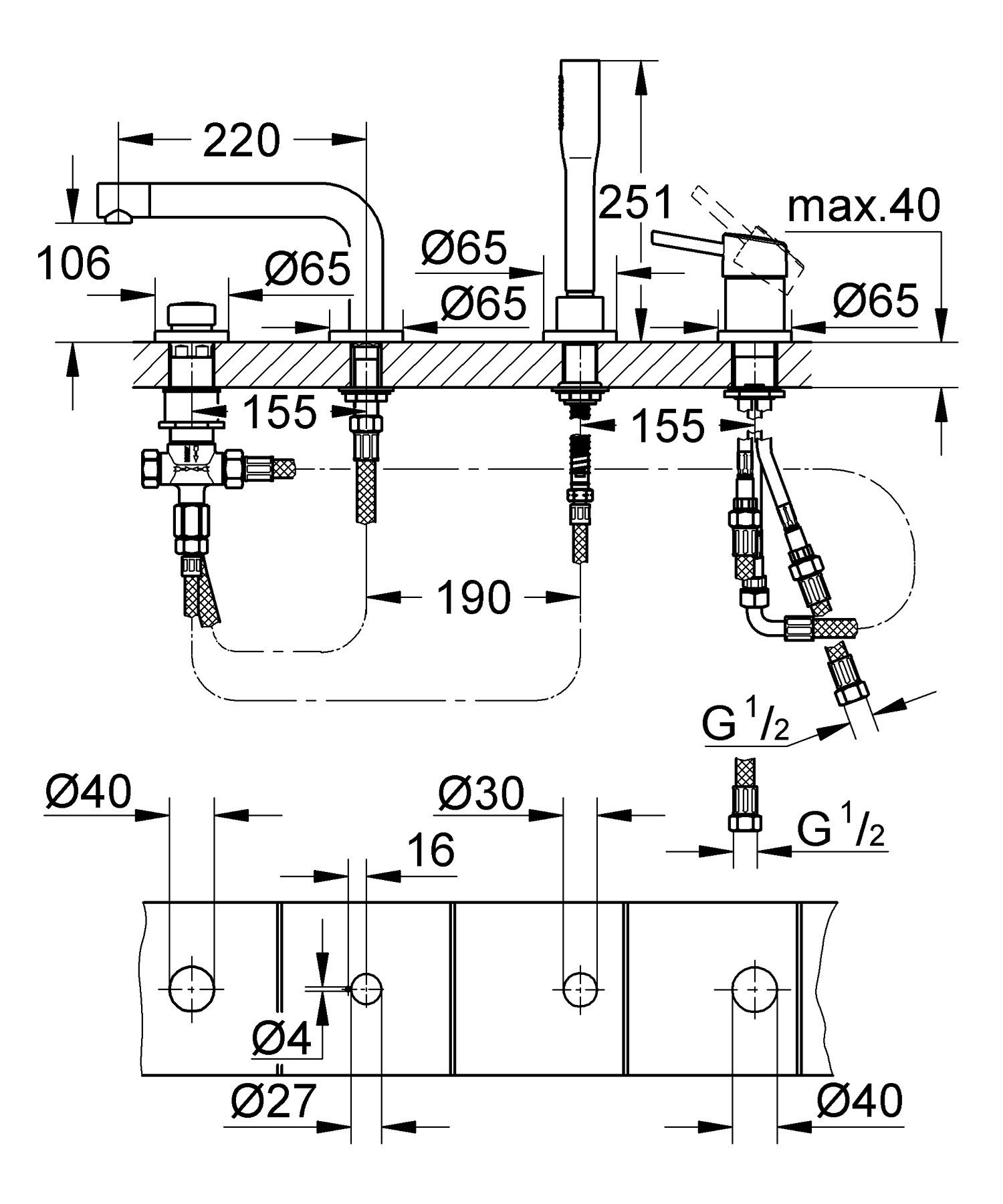 Набор для ванны с 4 отверстиями и ручным душем Grohe концепция ARCH-00044819 - Вид №2