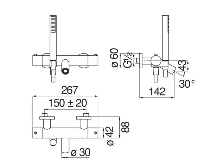 Настенный термостатический смеситель для ванны с ручным душем Nobili Velis ARCH-00143072 - Вид №6