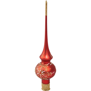 Верхушка на елку Цветики h27 см красный с блестками