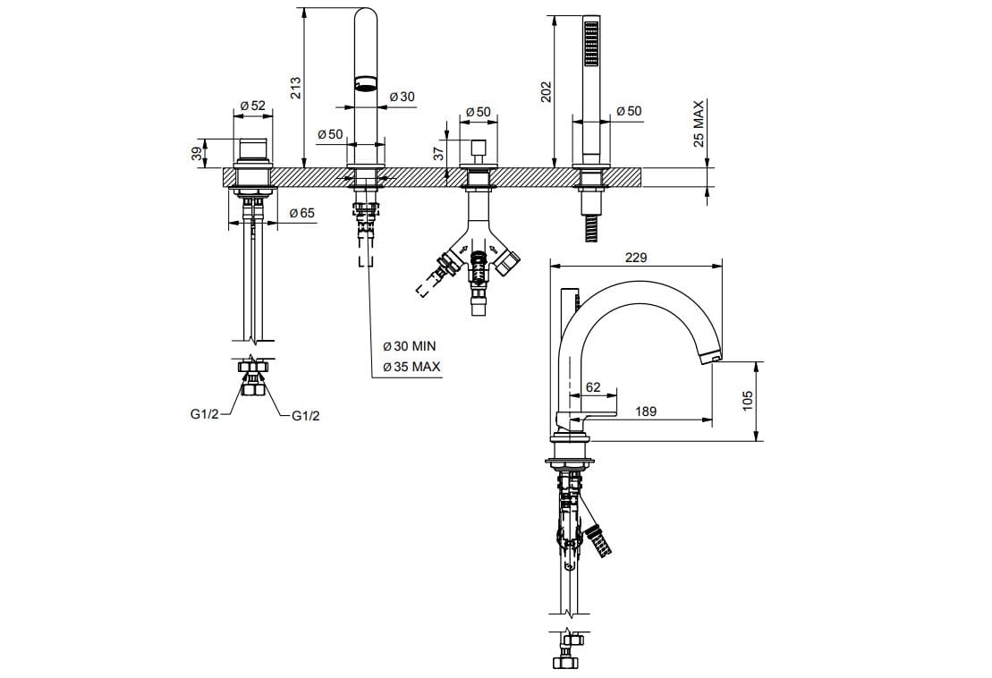 Смеситель для ванны с 4 отверстиями Gaia Mobili Complements ARCH-00077310 - Вид №1
