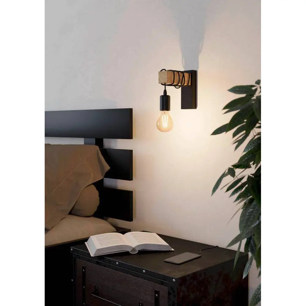 Настенный светильник Eglo Townshend 1xE27x60 Вт цвет чёрный/дерево STLM-2060039 - Вид №11
