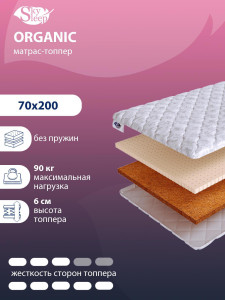 90850153 Топпер Organic на кровать 70x200 см, беспружинный, жесткость: жесткая, средняя STLM-0411399 SKYSLEEP