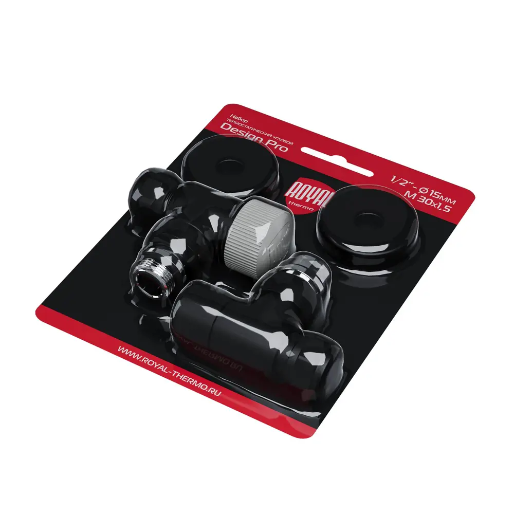 Термостатический комплект для радиатора угловой Royal Thermo Design Pro 1/2" латунь цвет черный STLM-2102943 - Вид №7
