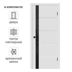 Дверь межкомнатная остекленная с замком и петлями в комплекте Бостон Х 90x200 см эмаль белый 89367215 STLM-2197564