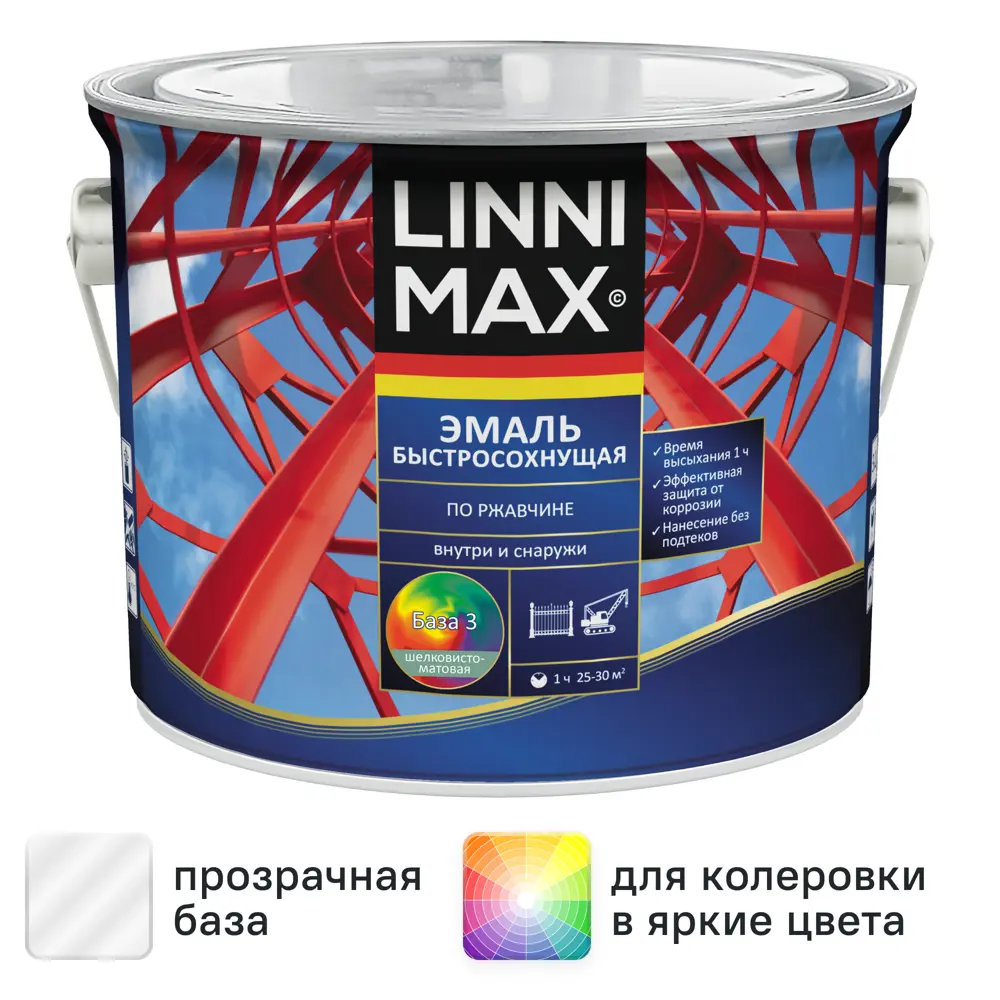 Грунт-эмаль по ржавчине Linnimax Быстросохнущая шелковисто-матовая цвет прозрачный база 3 2.35 л 89379746 STLM-2130611 