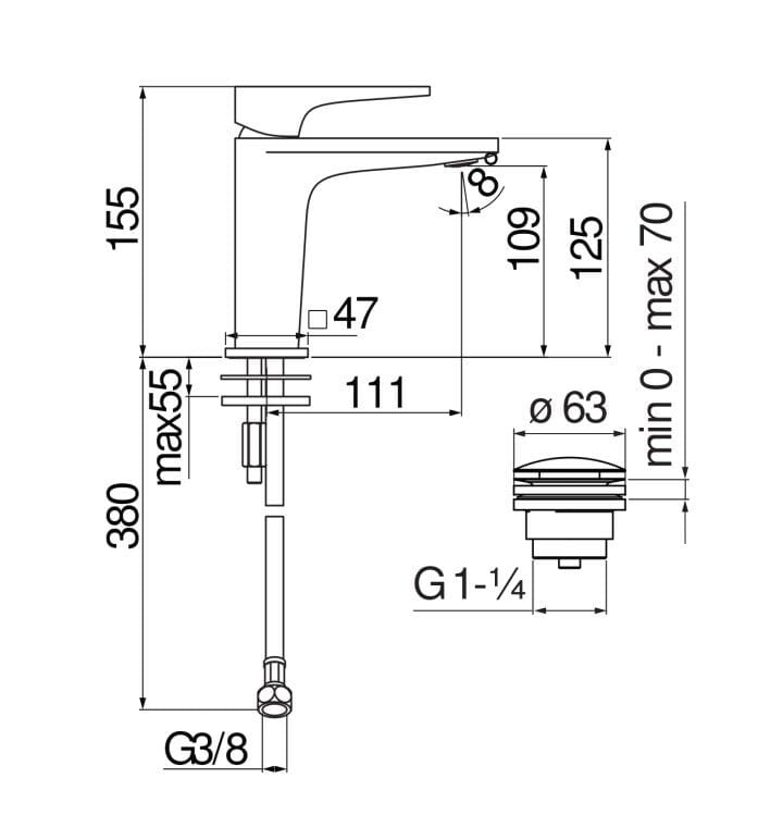 Однорычажный смеситель для раковины с автоматическим сливом Nobili Seven ARCH-00124295 - Вид №4