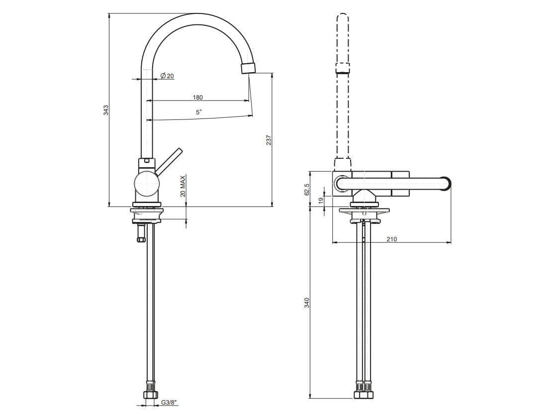 Однорычажный смеситель для кухни с одним отверстием Rubinetterie Frattini Pepe XL ARCH-00102907 - Вид №1