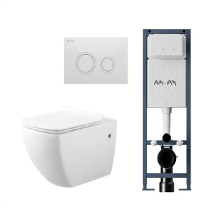 Комплект инсталляция и унитаз AM.PM MOXIE безободковый клавиша цвет серый матовый