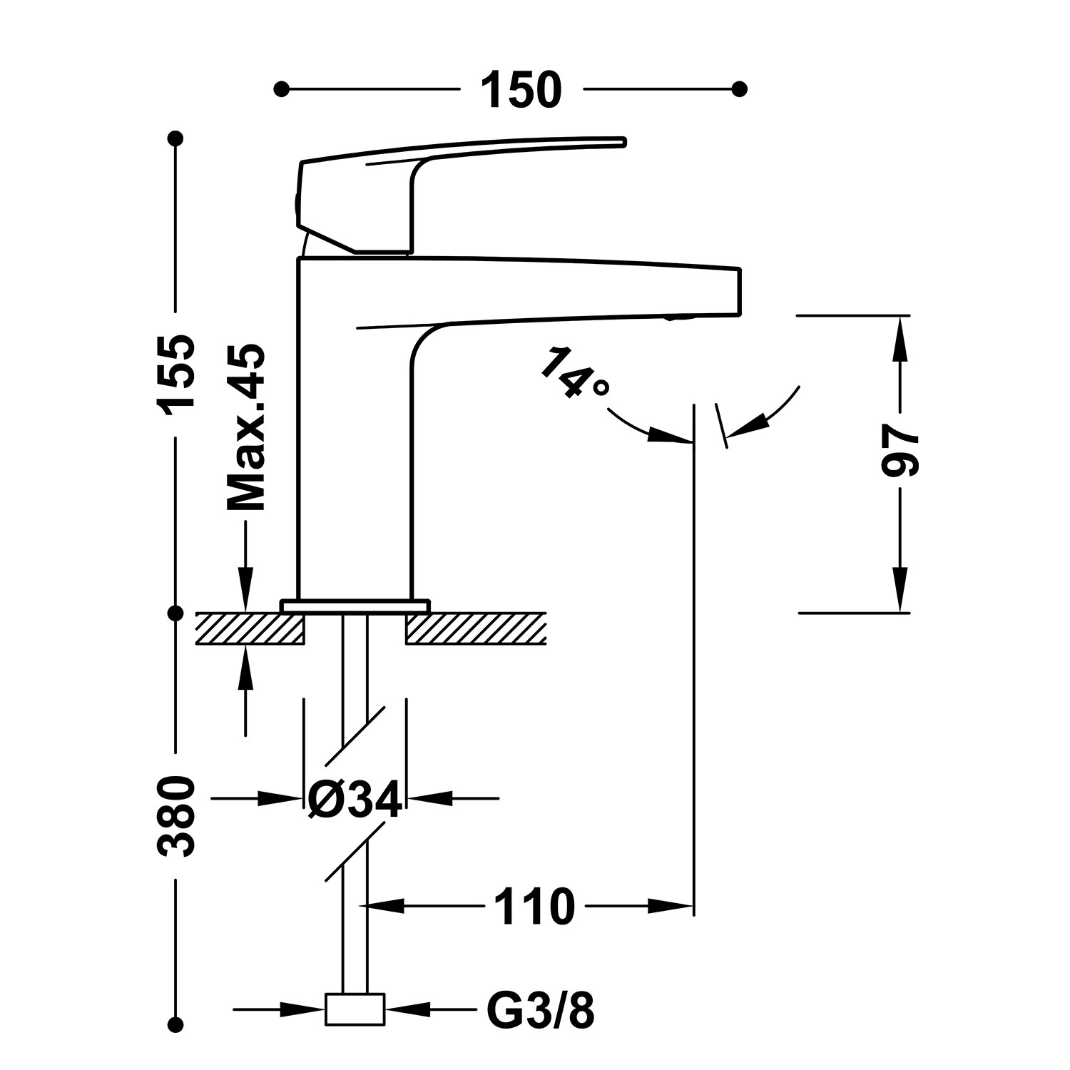 ПЛОСКИЙ экологически эффективный смеситель для умывальника с одной ручкой-22010401 TRES  - Вид №1