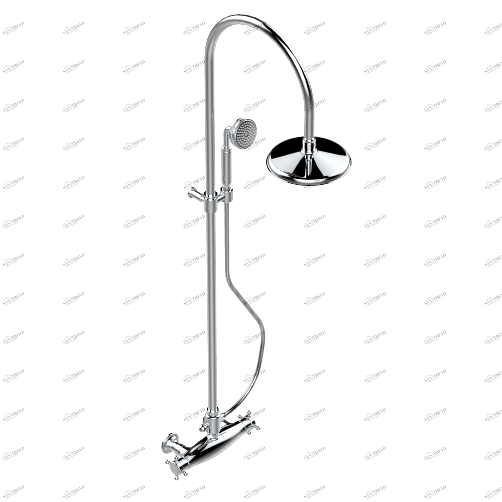 G08-2647 Смеситель термостатический настенный 1/2" с душевой стойкой и душевой лейкой Ø 200 мм с ручным душем и шлангом (возможно только хромированное покрытие) Thg-paris Pompadour Хром G08 2647  A02 CAT.A