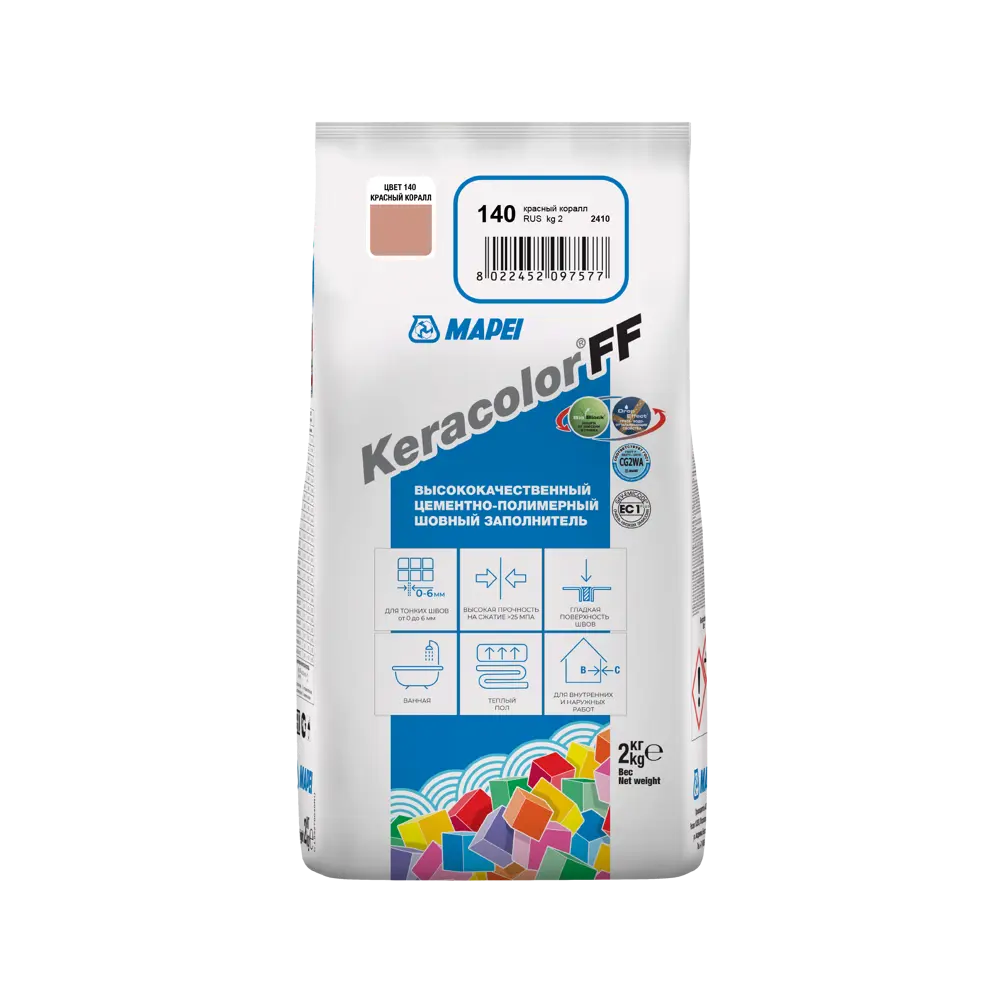 Затирка цементная Mapei Keracolor FF 140 цвет красный коралл 2 кг 81981439 STLM-2147300 Без серии - Вид №2